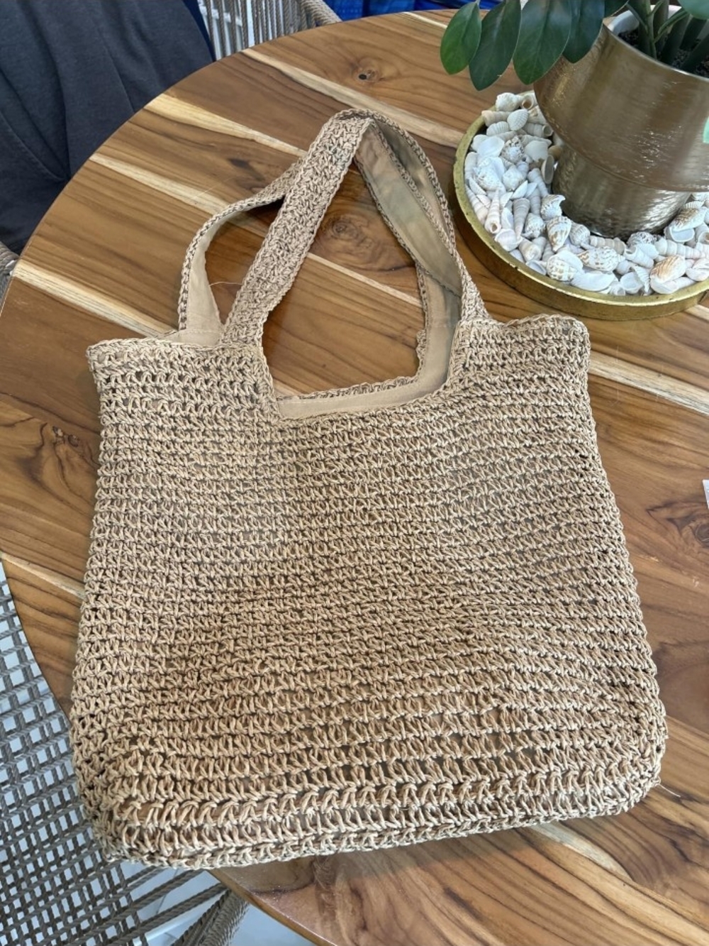NWT Handmade Woven Straw Beach Bag Summer Mesh Tote Shoulder Bag Large